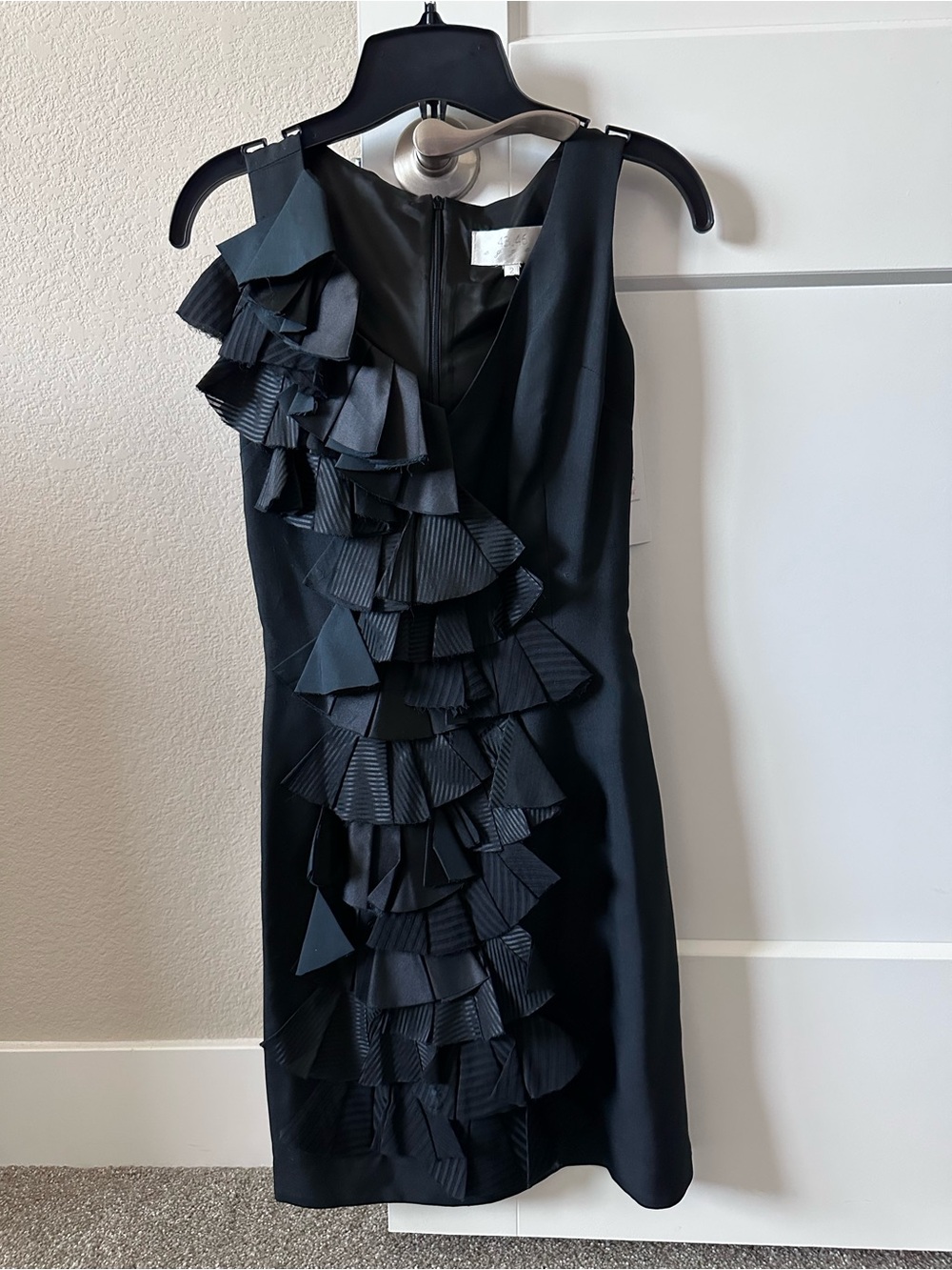 NWT 43.46 Aggaj Black Ruffle Silk Cocktail Dress Size 2